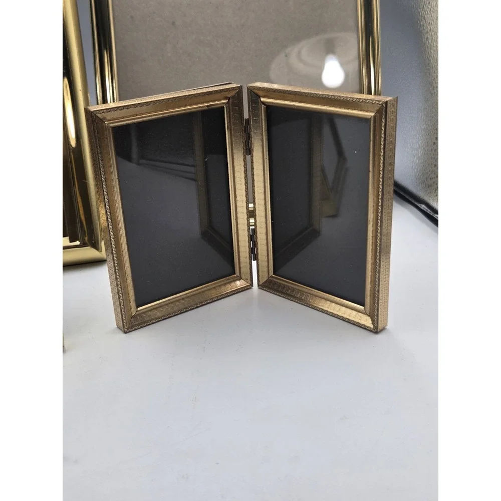 VTG Gold Brass Plated Picture Frames Lot of 4 - Mixed Sizes - Mid Century